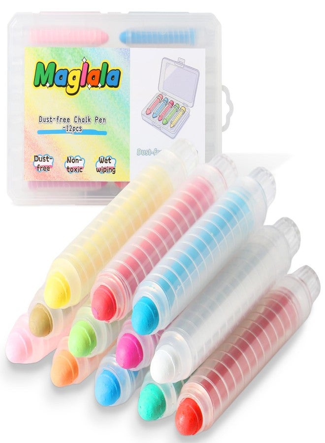 maglala 12 Pcs Dustless Chalk Pens, Non-Toxic Washable Colored Chalk for Kids, Wet Wipeable, Ideal for Outdoor Art & Blackboard Drawing - Image 1